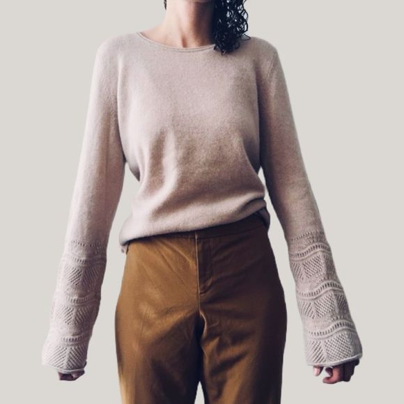 Sofia Cashmere Sweaters - NWOT Sofia Cashmere Bell Sleeve Crochet Sweater Pink Mauve Tan Beige Neutral